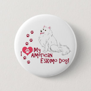 Macaron Rond 5 Cm J'Aime Mon Esquimau Américain Chien !