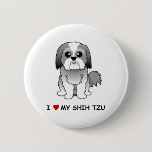 Macaron Rond 5 Cm J'aime mon insigne de Shih Tzu