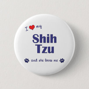 Macaron Rond 5 Cm J'aime mon Shih Tzu (les chiens femelles)