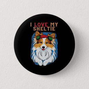 Macaron Rond 5 Cm J'Aime Mon T-shirt Sheltie