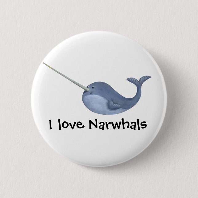 Macaron Rond 5 Cm J'aime Narwhals (Devant)
