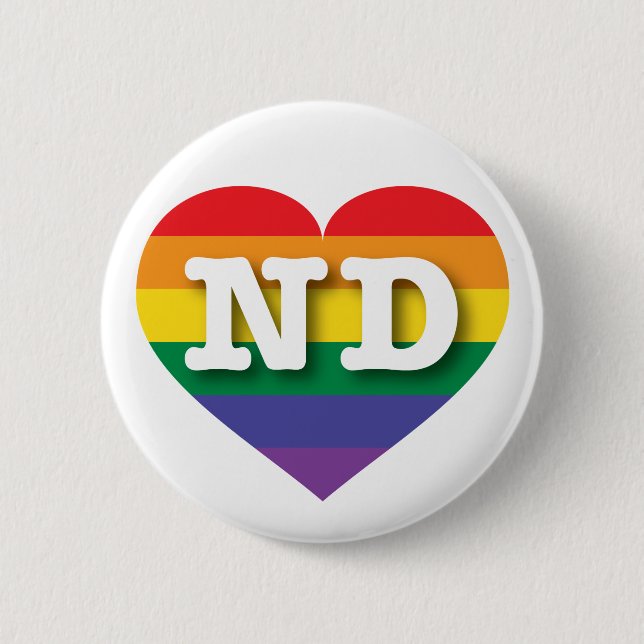 Macaron Rond 5 Cm J'aime North Dakota Gay pride Rainbow Heart (Devant)