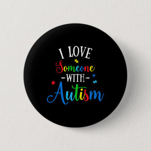 Macaron Rond 5 Cm J'Aime Quelqu'Un Avec Sensibilisation sur l'autism