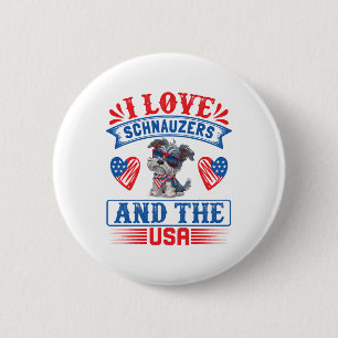 Macaron Rond 5 Cm J'aime Schnauzers et les USA