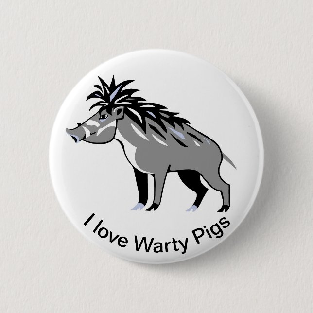 Macaron Rond 5 Cm J'aime Warty PIGS- Warthog - Faune - (Devant)