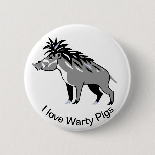 Macaron Rond 5 Cm J'aime Warty PIGS- Warthog - Faune -