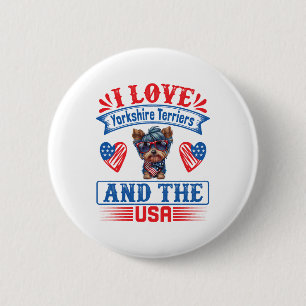 Macaron Rond 5 Cm J'aime Yorkshire Terriers et les USA 01