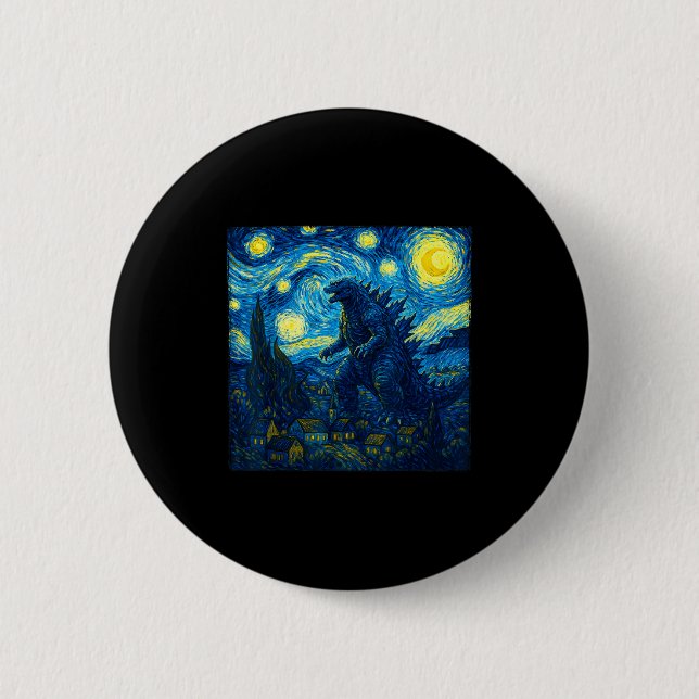 Macaron Rond 5 Cm Japanese Monster Kaiju Van Gogh Starry Night  (Devant)
