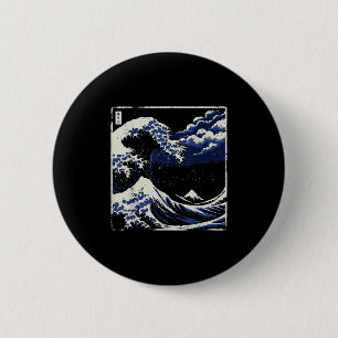 Macaron Rond 5 Cm Japon Grande vague au large de Kanagawa Ukiyo-e Ar