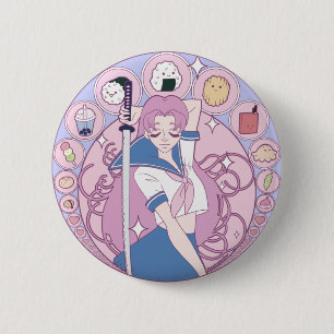 Macaron Rond 5 Cm Japon Rose Anime Schogirl Art Nouveau