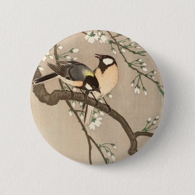 Macaron Rond 5 Cm Japonais Asiatique Koson Bird Chickadee Songbird (Devant)
