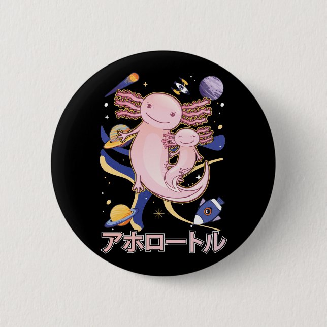 Macaron Rond 5 Cm Japonais mignon Axolotl Famille Galaxy Anime (Devant)