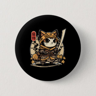 Macaron Rond 5 Cm Japonais Samurai Chat Tattoo, Kawaii Ninja Chat _3