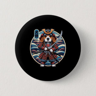 Macaron Rond 5 Cm Japonais Samurai Chien Tattoo, Beagle Kawaii Ninja