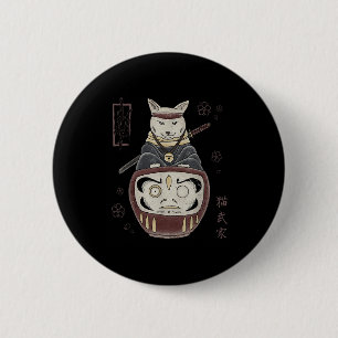 Macaron Rond 5 Cm Japonais Samurai Ninja Chat Sur Daruma Traditionne