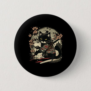 Macaron Rond 5 Cm Japonais tatouage de chats Samurai, Vintage Kawaii