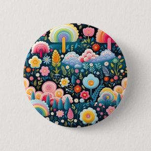 Macaron Rond 5 Cm Jardin Arc-en-Ciel Fantaisiste Motif Floral Fantas