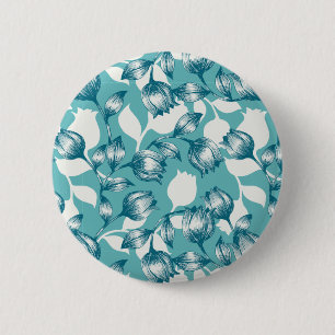 Macaron Rond 5 Cm Jardin de nuit à fleurs bleu Vintage motif