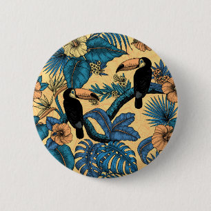 Macaron Rond 5 Cm Jardin toucan en jaune et bleu