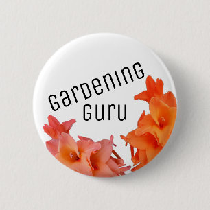 Macaron Rond 5 Cm Jardinage Guru Orange Fleurs