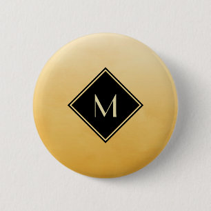 Macaron Rond 5 Cm Jaune Brossé Élégant Avec Monogramme Or Simple