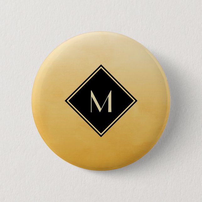 Macaron Rond 5 Cm Jaune Brossé Élégant Avec Monogramme Or Simple (Devant)