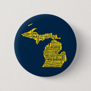 Macaron Rond 5 Cm Jaune et Marine État bleu des villes du Michigan