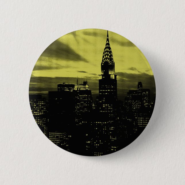 Macaron Rond 5 Cm Jaune pointu Noir New York City (Devant)