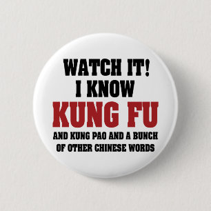 Macaron Rond 5 Cm Je connais Kung Fu et Kung Pao - Funny Martial Art