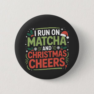 Macaron Rond 5 Cm Je cours sur Matcha et Noël Cheers Boisson Verte