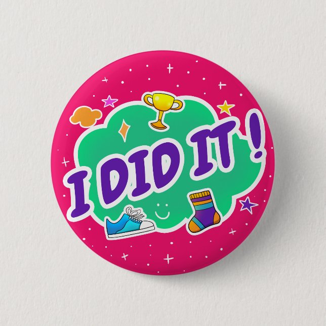 Macaron Rond 5 Cm Je L'Ai Fait - 2 1/4" Insigne Rond - Bouton Rose (Devant)
