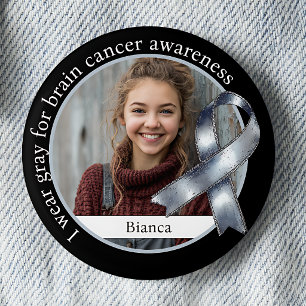 Macaron Rond 5 Cm Je porte du gris pour la sensibilisation au cancer