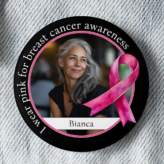 Macaron Rond 5 Cm Je Porte du Rose pour la Sensibilisation au Cancer