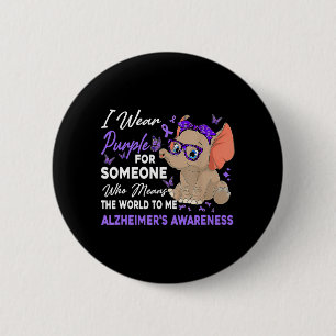 Macaron Rond 5 Cm Je Porte Du Ruban Purple Elephant mignon Alzheimer
