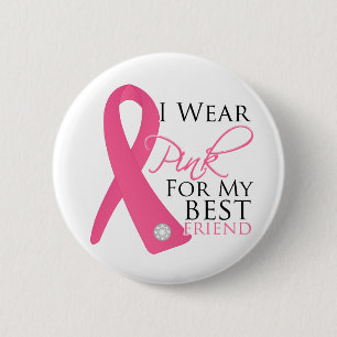Macaron Rond 5 Cm Je porte le cancer du sein rose de meilleur ami