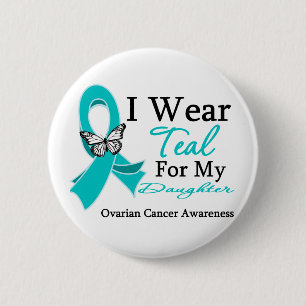 Macaron Rond 5 Cm Je porte le Cancer ovarien de fille turquoise de