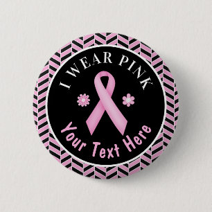 Macaron Rond 5 Cm Je Porte Pink Breath Cancer Sensibilisation Herrin