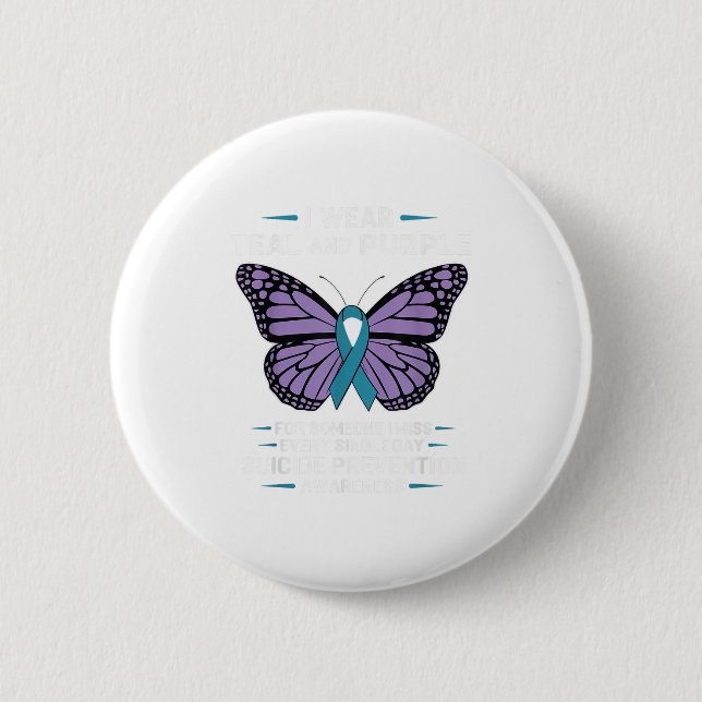 Macaron Rond 5 Cm Je Porte Suicide Turquoise Et Violet Sensibilisati (Devant)