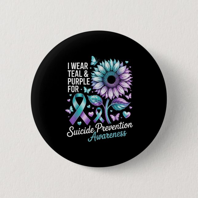 Macaron Rond 5 Cm Je Porte Turquoise &amp; Purple Pour La Prévention (Devant)
