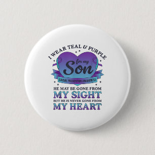 Macaron Rond 5 Cm Je Porte Turquoise & Violet Pour Mon Fils Suic