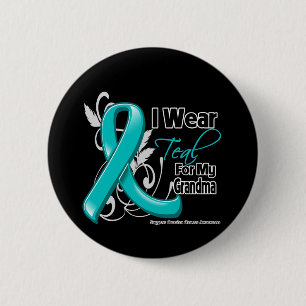 Macaron Rond 5 Cm Je Porte Turquoise Pour Ma Grand-Mère - Cancer De 