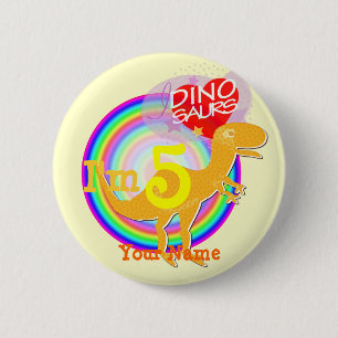 Macaron Rond 5 Cm Je suis 5 l'anniversaire T-Rex orange Dino votre