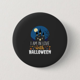 Macaron Rond 5 Cm Je suis amoureux du château hanté d'Halloween_1