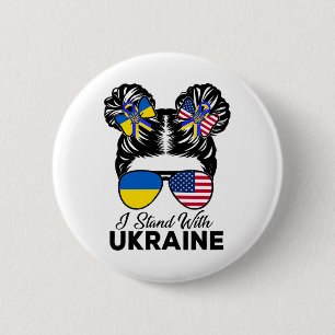 Macaron Rond 5 Cm Je suis avec l'Ukraine Américaine Usa Chignon Méch