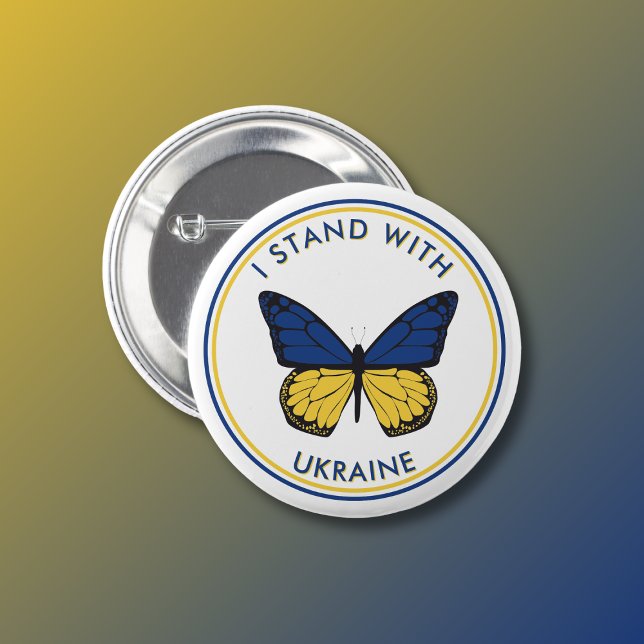 Macaron Rond 5 Cm Je Suis Avec L'Ukraine Editable Papillon Design (Créateur téléchargé)