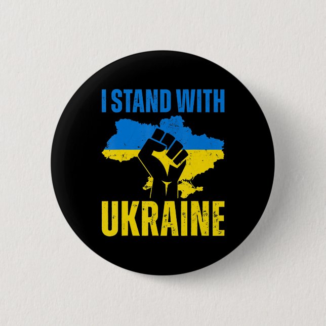 Macaron Rond 5 Cm Je Suis Avec L'Ukraine Le Drapeau Ukrainien Monte  (Devant)