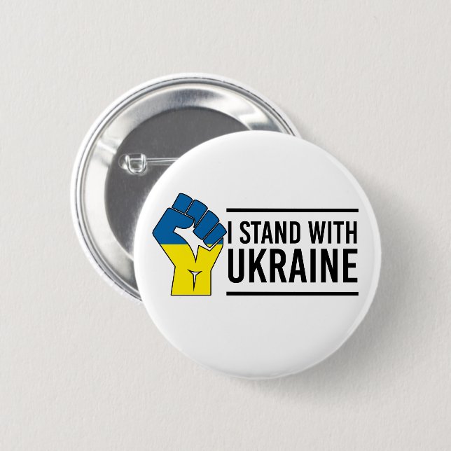 Macaron Rond 5 Cm Je Suis Avec L'Ukraine | Poing du drapeau ukrainie (Devant & derrière)
