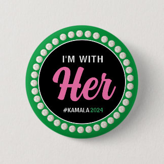 Macaron Rond 5 Cm JE SUIS AVEC SON Bouton Campagne 2024 (Vert rose)