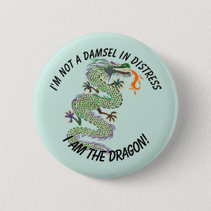 Macaron Rond 5 Cm "Je suis femme forte de dragon", avec le dragon