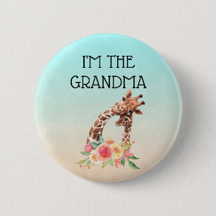 Macaron Rond 5 Cm Je suis la grand-mère mignonne maman & bébé Giraff